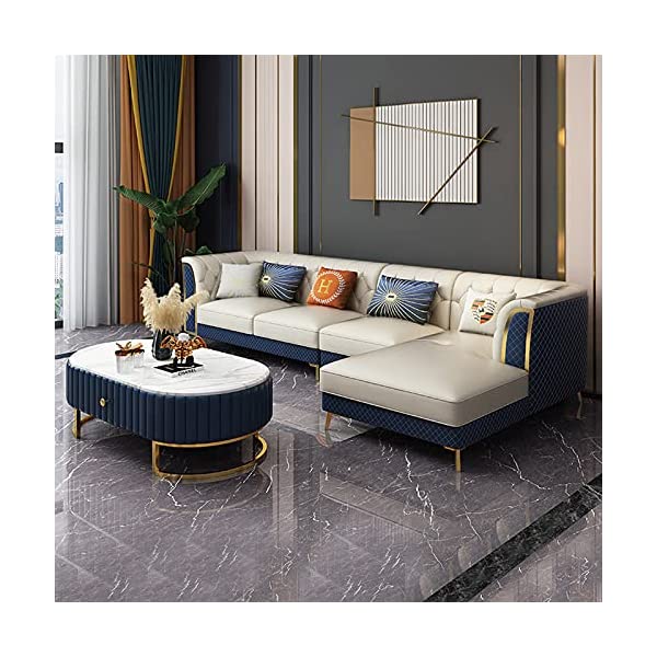 Sofa Bed Small Apartment Living Room Modern Minimalist Corner Combination Chaise Sofa with Coffee Table and TV Cabinet(Five-Piece Set)