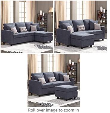 HONBAY Convertible Sectional Sofa Couch, L-Shaped Couch with Modern Linen Fabric for Small Space Dark Grey
