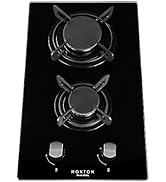 NOXTON Gas Hob 2 Burner with LPG/NG Kit, Built-in Gas Cooker Plug & Go Easy Installation, Black T...