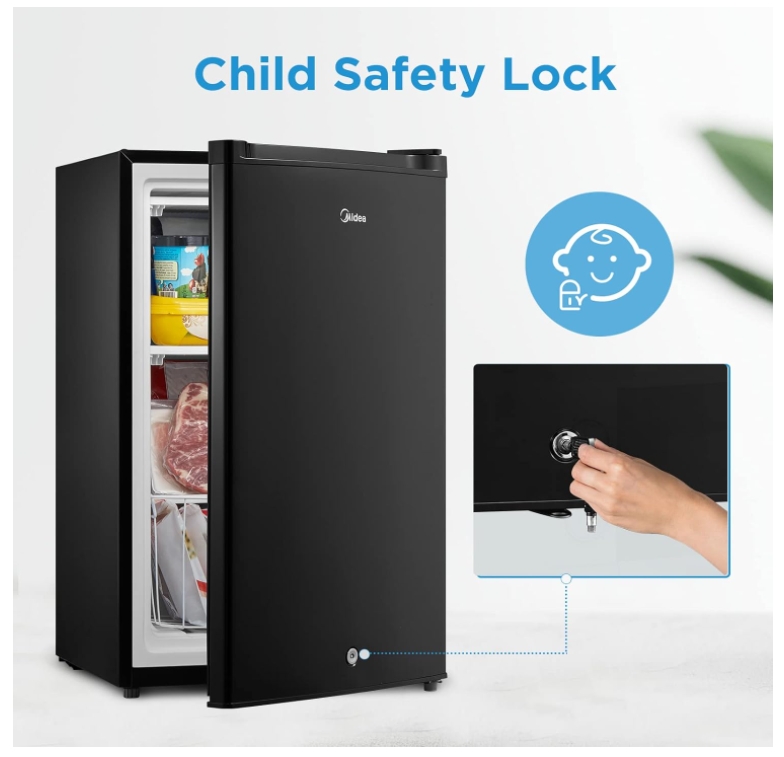 Midea MRU03M2ABB Upright Freezer Large Black, 3.0 Cubic Feet