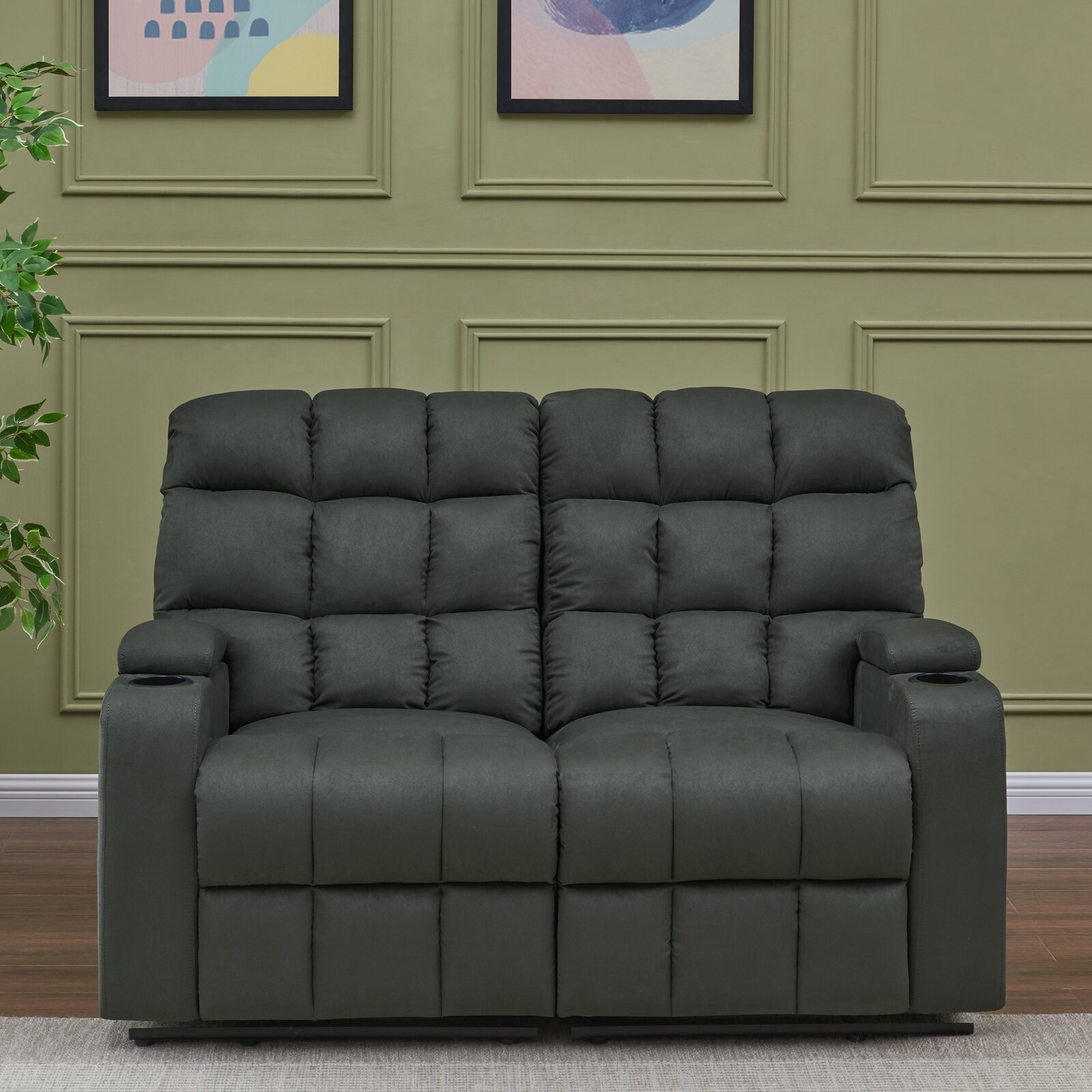 【Furniture】Grigor 57.5'' Wide Home Theater Loveseat with Cup Holder