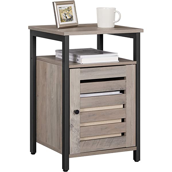 VASAGLE Nightstand, End Table with Open Shelf, Steel Frame, Bedroom, Industrial, Rustic Brown + Black