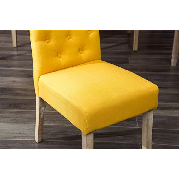 Roundhill Furniture Habitanian 6-Piece White Wash Dining Set with Tufted Chairs and Bench, Beige