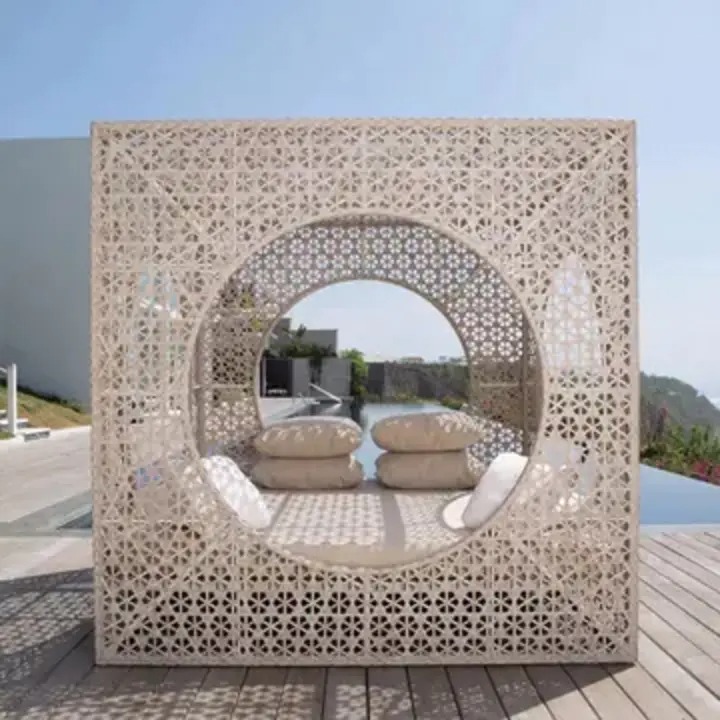 【Home&Garden】Outdoor bed rattan sofa seaside villa club bed bed beach creative handmade bird's nest sofa bed