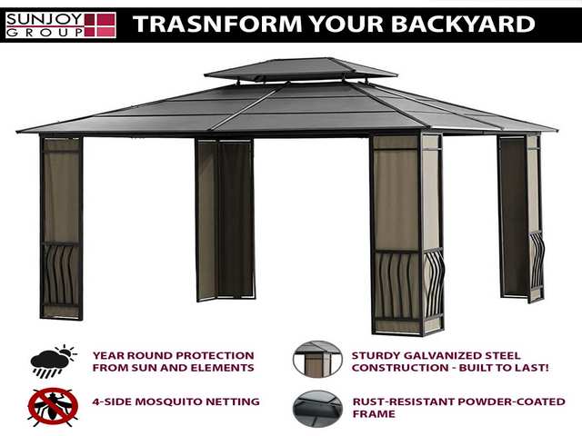 10x12 Heavy Duty Galvanized Steel Hardtop Wyndham Patio Gazebo with Mosquito Netting