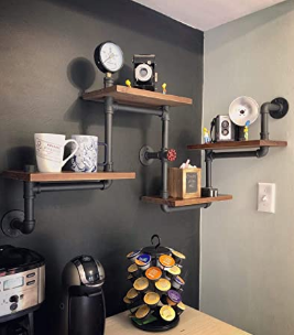 Industrial Rustic Modern Wood Ladder Pipe Wall Shelf 4 Layer Pipe Design Bookshelf DIY Shelving