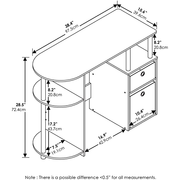 FURINNO Jaya Computer Study Desk with Bin, Brown Espresso