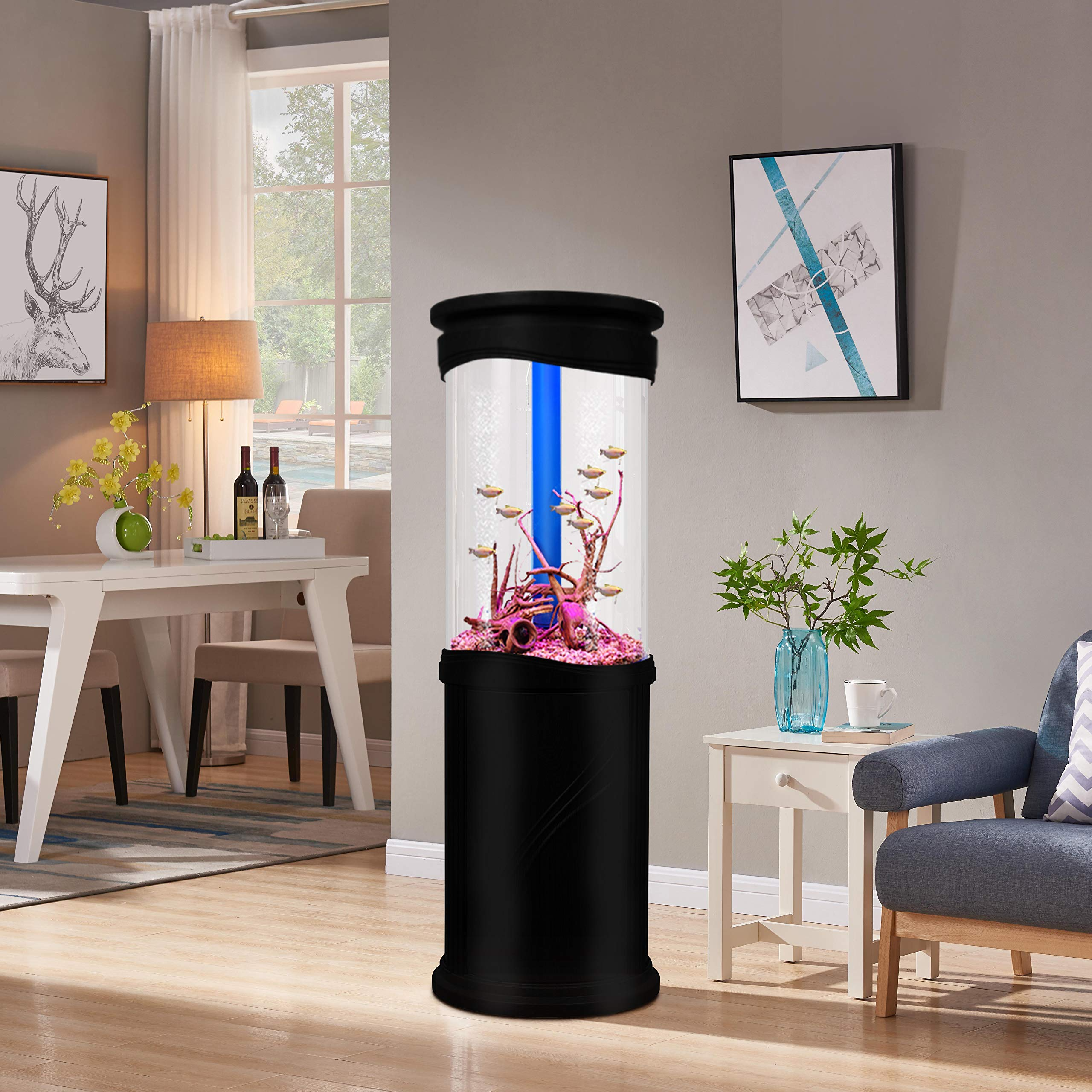 【Furniture】Aqualic 360 Acrylic Aquarium Cylinder Fish Tank 70 Gallons w/ LED Light & Sump Tank