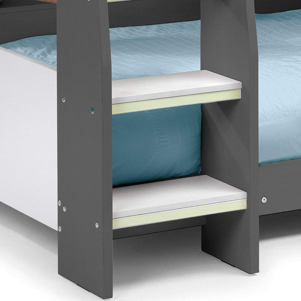 【Furniture】Domino Grey Wooden & Metal Kids Bunk Bed with Storage Shelves with 2x Pocket Sprung Mattress