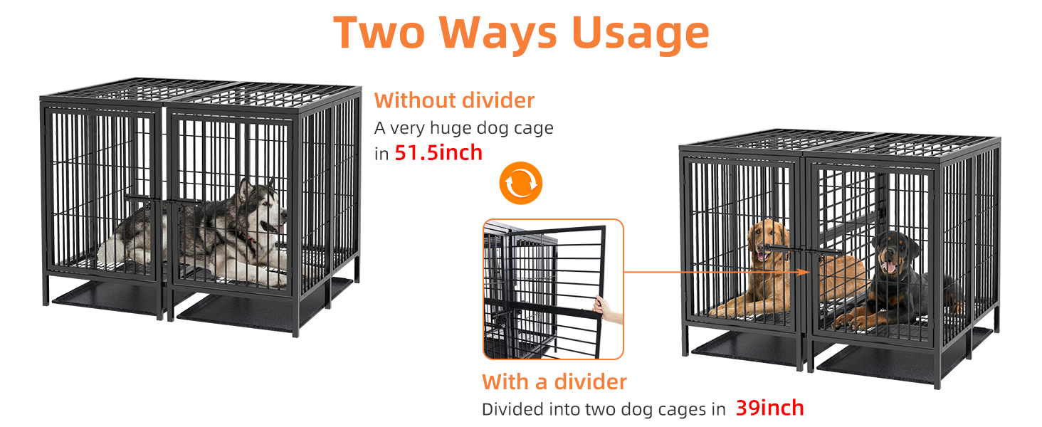 Heavy Duty Large Dog Crate Metal Dog Kennel with Locks and Removable Trays 