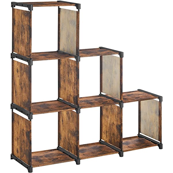 SONGMICS 6-Cube Storage Rack, Staircase Organizer, DIY Storage Shelf, Bookcase in Living Room, Children’s Room, Bedroom, for Toys and Daily Necessities, Rustic Brown ULSN063X12