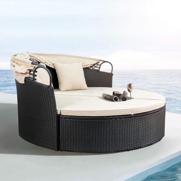 【Furniture】66” Wide Outdoor Wicker Patio Daybed with Cushions
