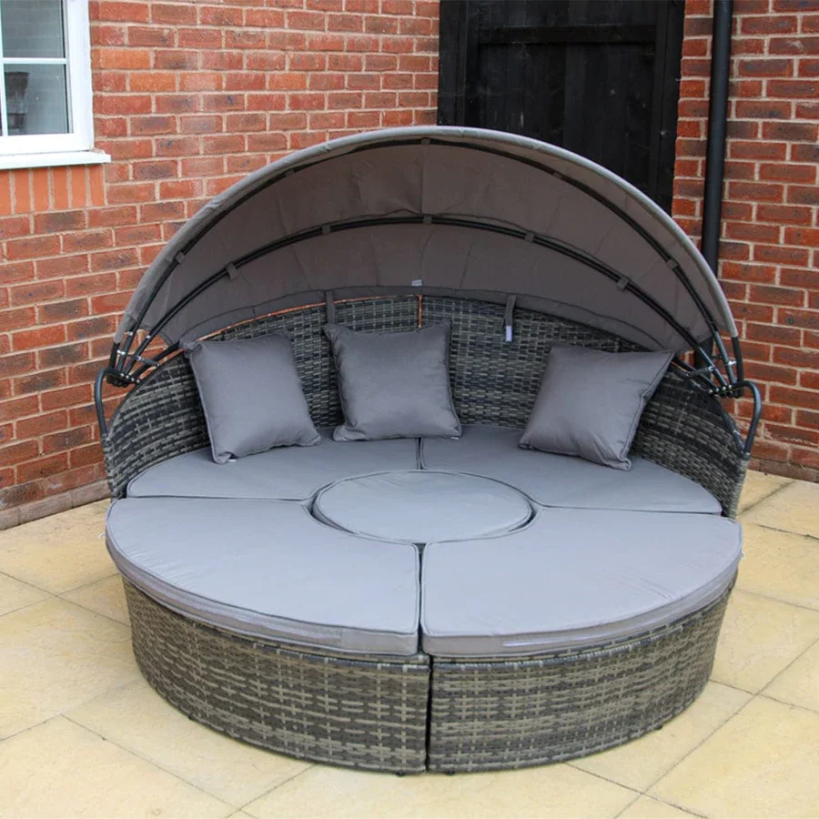 CAMROSE RATTAN GARDEN DAY BED IN GREY