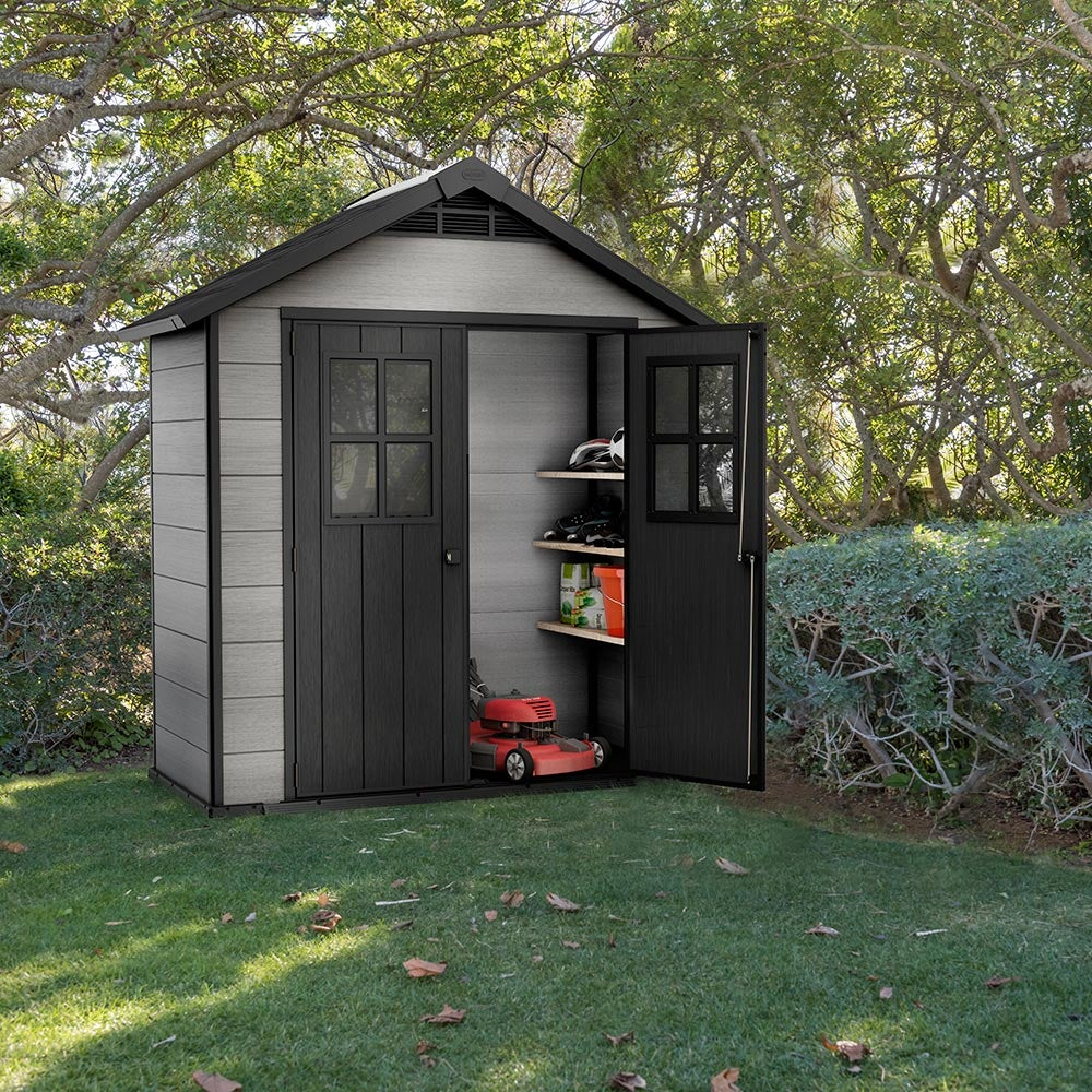 Keter Oakland Outdoor Plastic Garden Storage Shed, 7.5 x 4 feet - Grey